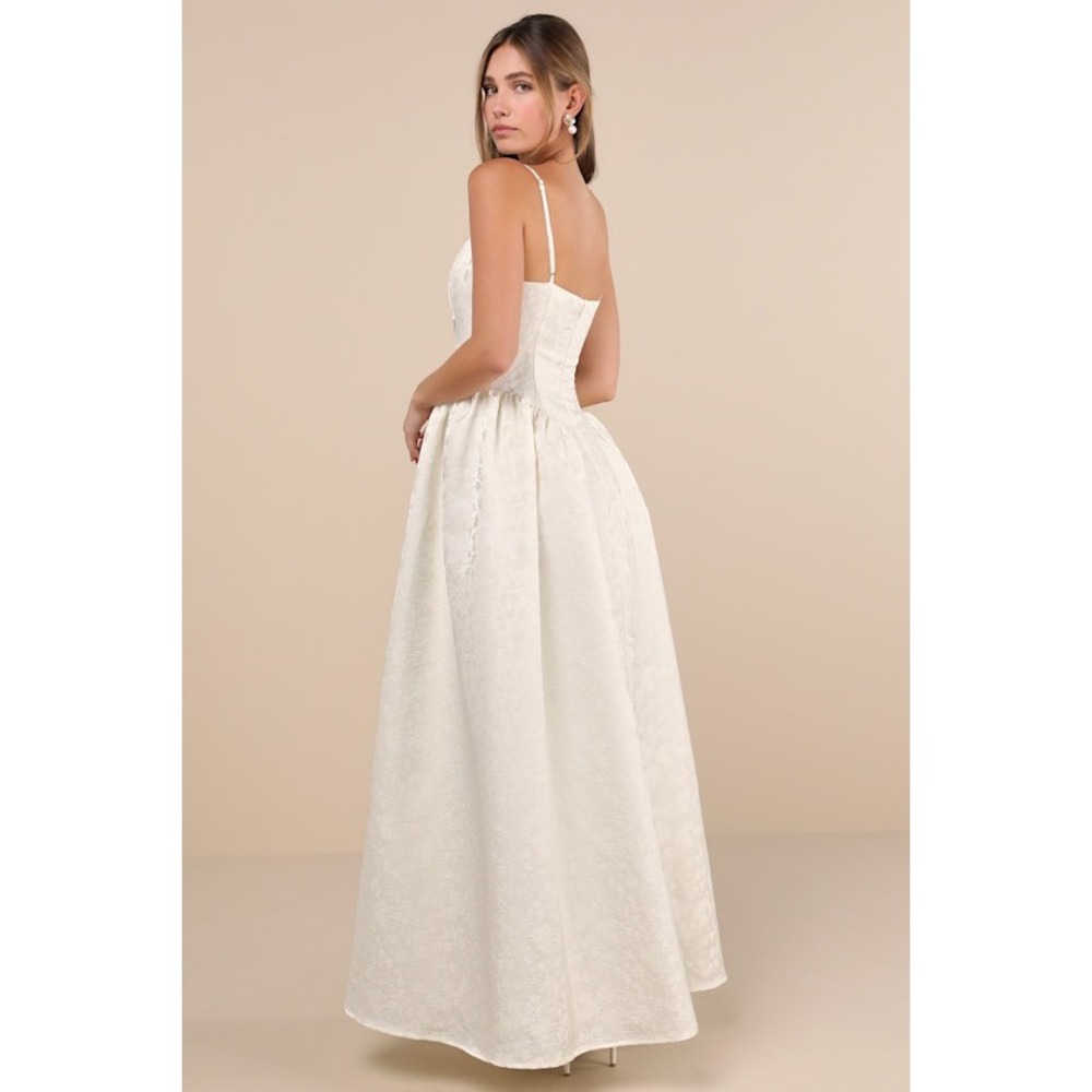 NWT Lulus Gorgeous Extravagance Ivory Floral Jacquard Maxi Dress Medium - Picture 4 of 13